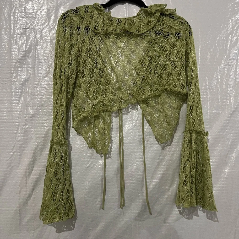 Urban Outfitters Green Gossamer Crochet Flyaway Top Size Medium